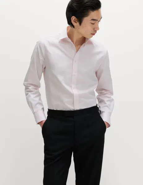 M&S SARTORIAL Slim Fit Luxury Pure Cotton Textured Shirt Pink