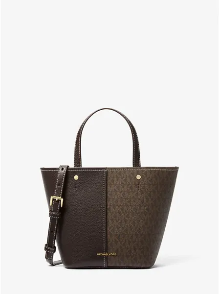 Flora Medium Signature Logo and Pebbled Leather Crossbody Bag
