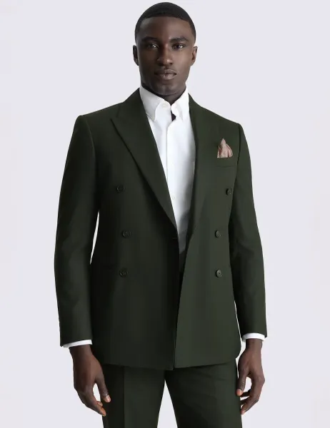 Moss Slim Fit Double Breasted Suit Jacket Khaki