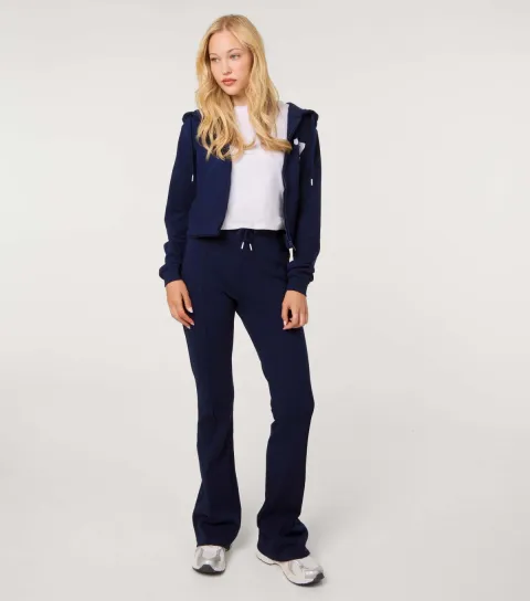 Women's Navy 1997 Embroidered Pin Tuck Flared Trousers