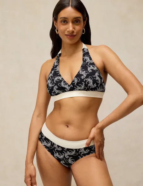 White Stuff Tiger Print Halterneck Bikini Top Black Mix