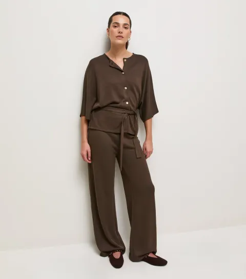New Look Women's Dark Brown Soft Touch Wide Leg Trousers