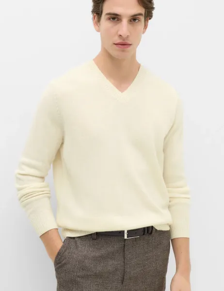 Marks & Spencer Pure Lambswool V-Neck Jumper Ecru
