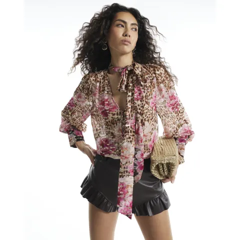River Island Floral Animal Print Pussybow Blouse