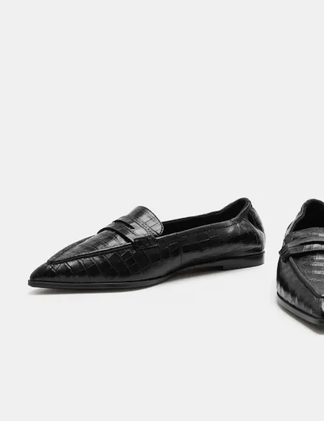Marks & Spencer Leather Croc Pointed Toe Loafers