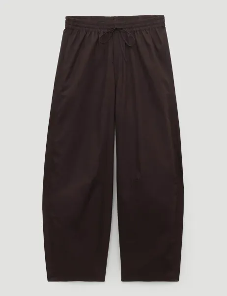 HUSH Pure Cotton Barrel Leg Cropped Trousers Dark Brown