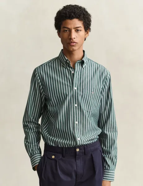 Gant Regular Fit Pure Cotton Striped Oxford Shirt Green