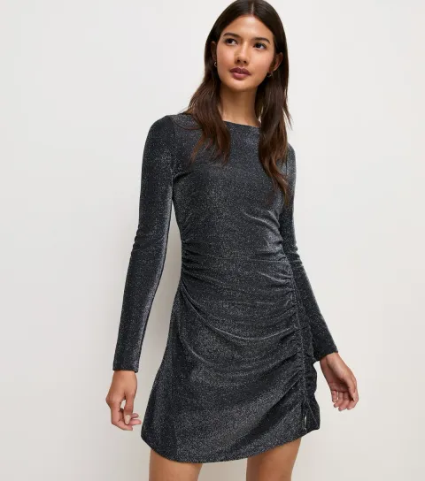 New Look Women's Dark Brown Shimmer Ruched Dress