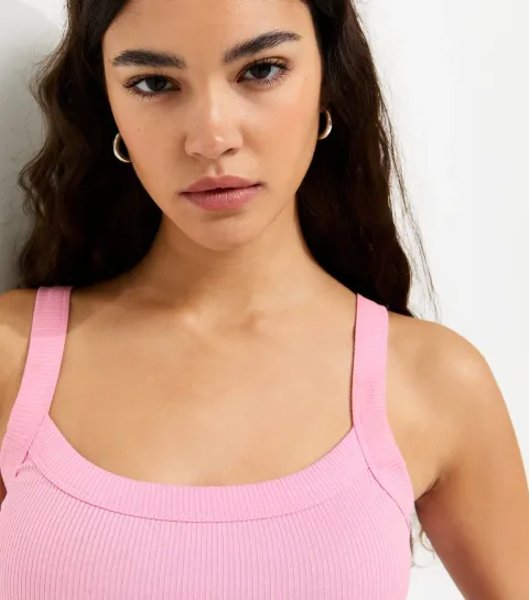 Women's Pink Ribbed Scoop Neck Cami Top