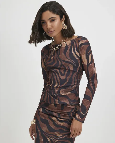 River Island Long Sleeve Abstract Print Top