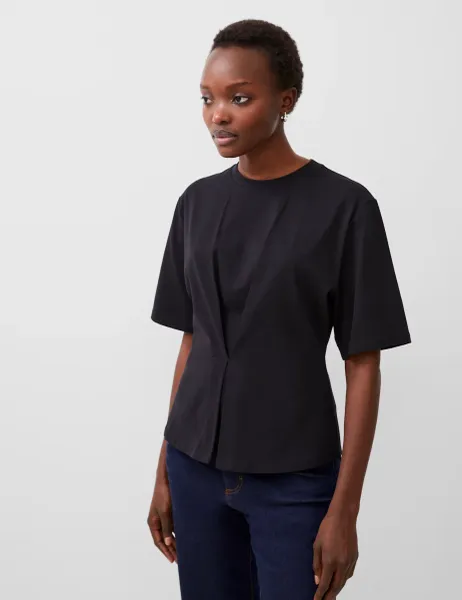 French Connection Cotton Rich Waisted Top Black
