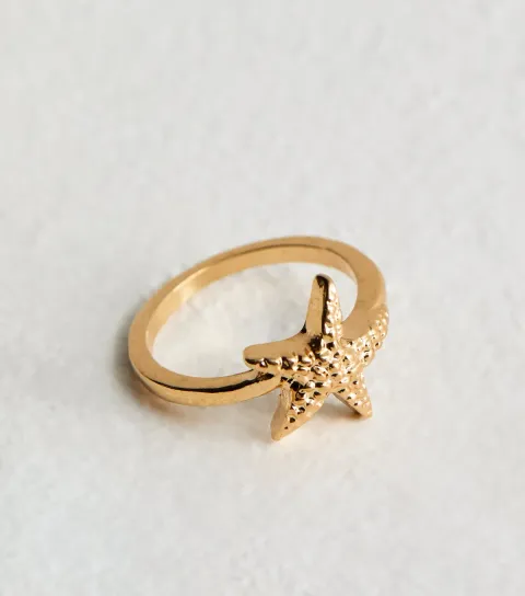 Gold Tone Textured Starfish Ring