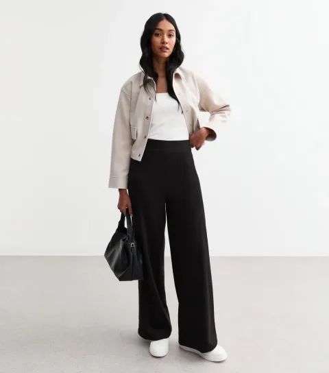 Women's Black Wide Leg Jersey Trousers