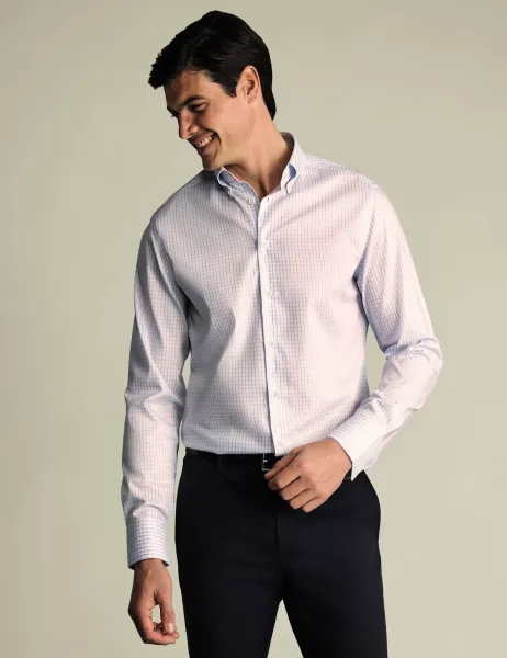Charles Tyrwhitt Slim Fit Non Iron Pure Cotton Check Shirt Blue