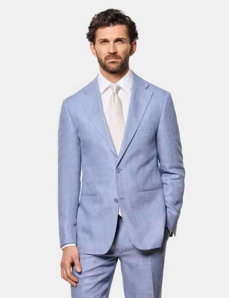 Hawes & Curtis Tailored Fit Pure Linen Suit Jacket Blue
