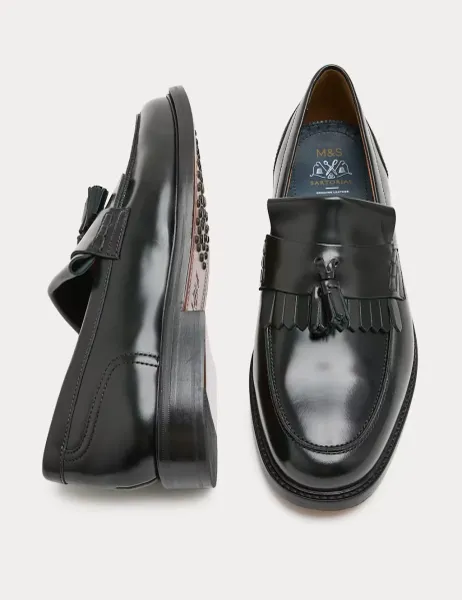 M&S SARTORIAL Leather Fringed Loafers Black
