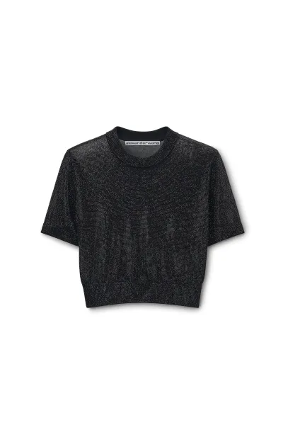 Black Clear Bead Hotfix Crewneck Tee