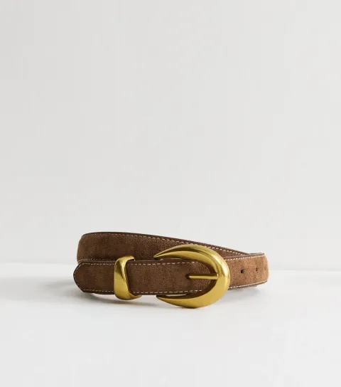 Brown Faux Suede Contrast Stitch Belt