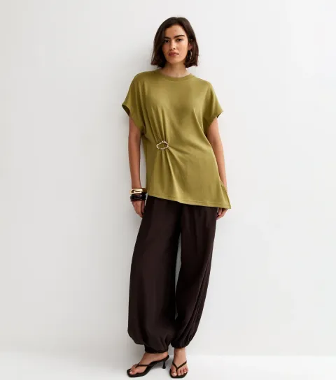 Women's Green Textured Soft Touch Buckle Detail Top