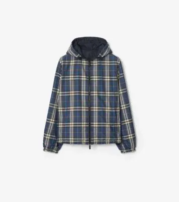 Reversible Check Newport Hooded Jacket in Pilot blue - Men, Nylon