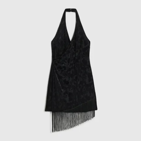 River Island Petite Velvet Devore Fringe Dress