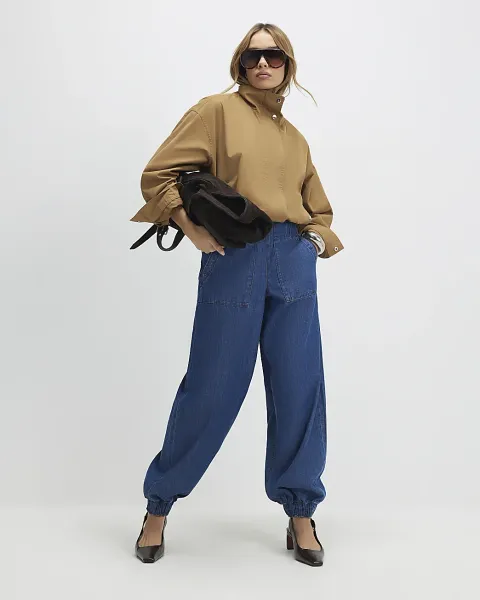 River Island Pull On Elasticated Cuffed Denim Joggers