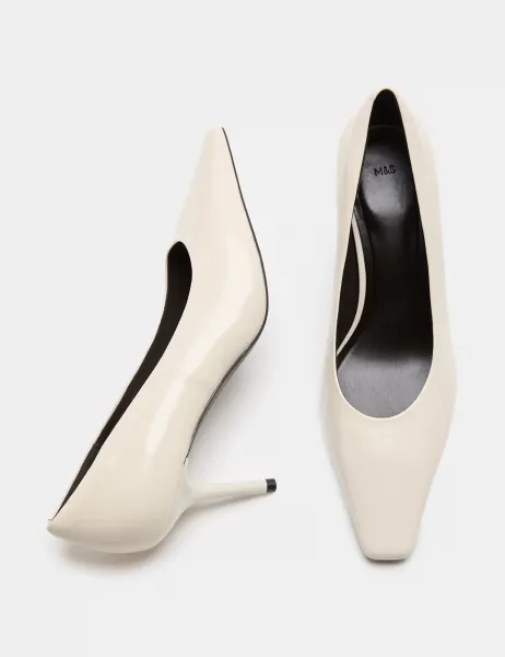 Marks & Spencer Leather Stiletto Heel Chisel Toe Court Shoes White