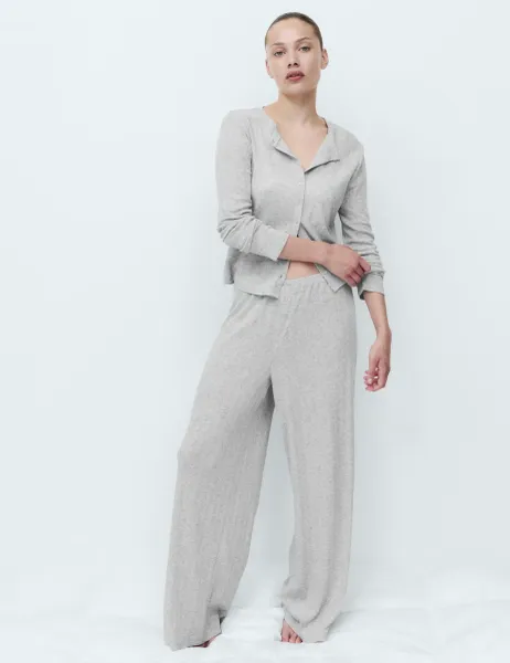 Marks & Spencer Pointelle Wide Leg Lounge Bottoms Grey