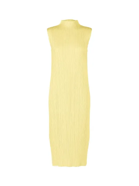 Pleats Please High-Neck Dress Pale Yellow