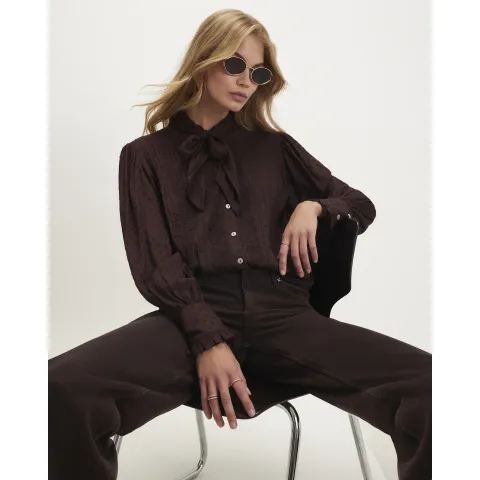 River Island Textured Tie Neck Blouse