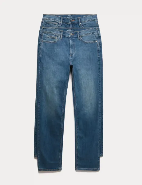 Marks & Spencer 2 Pack Straight Fit Stretch Jeans Blue Denim
