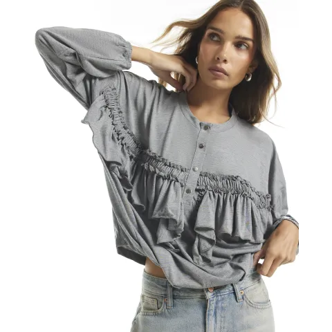 River Island Frill Popper Long Sleeve Top