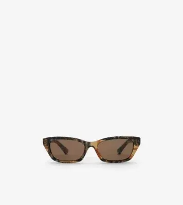Gradient Check Rectangular Sunglasses in Sand