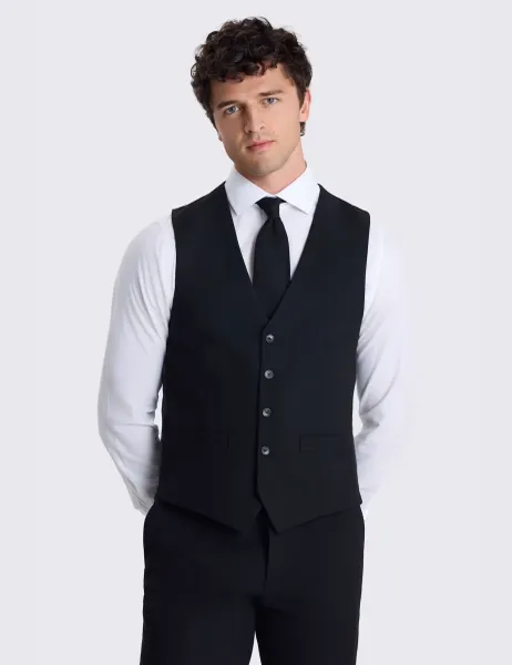 Moss Tailored Fit Stretch Waistcoat Black