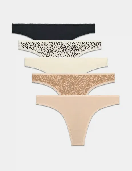 Marks & Spencer 5pk Pure Cotton Thongs Black Mix