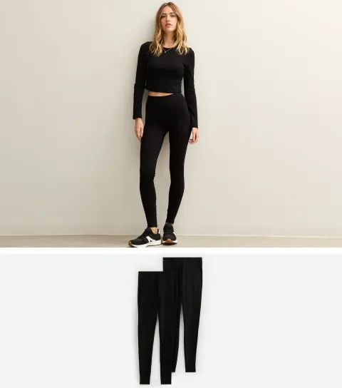 Women's Black Pack Of 2 Jersey Leggings