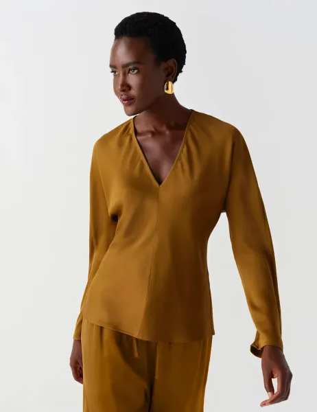 Satin V Neck Top Medium Green