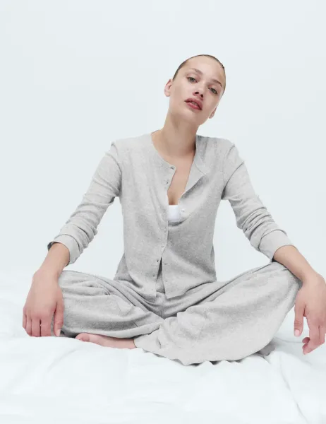 Marks & Spencer Cotton Blend Pointelle Lounge Cardigan Grey