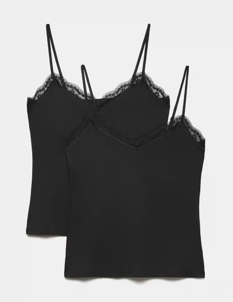 Body by M&S 2 Pack Modal Rich Flexifit Lace Trim Vests Black