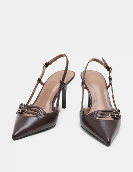 Marks & Spencer Buckle Ankle Strap Stiletto Heel Court Shoes Wine