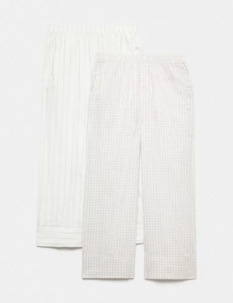 Marks & Spencer 2 Pack Pure Cotton Printed Pyjama Bottoms Grey Mix