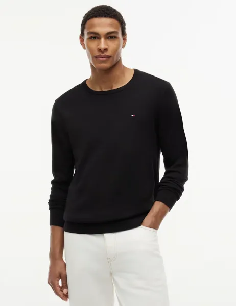Tommy Hilfiger Pure Cotton Crew Neck Jumper Black