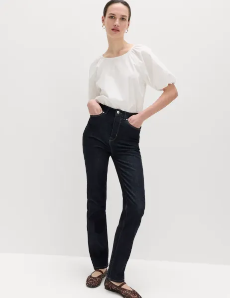 Marks & Spencer Magic Shaping High Waisted Straight Leg Jeans Indigo Mix
