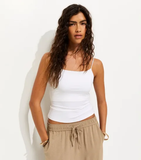 Women's White Slinky Square Neck Cami Top