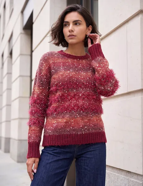 Roman Fluffy Space Dyed Jumper Red Mix