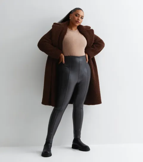 Women's Plus Size Black Leather-Look High Waist Leggings Curves
