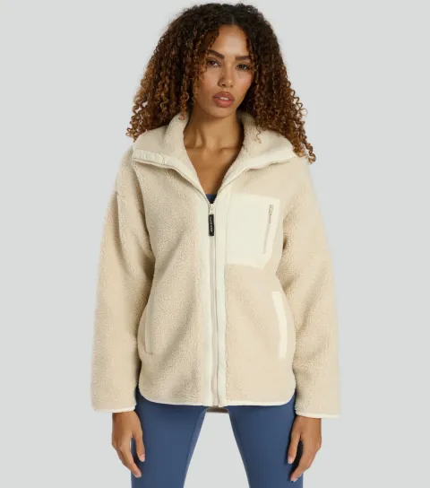 Women's Cream High Neck Borg Jacket