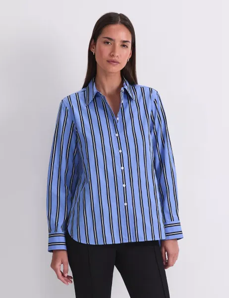 Sportscraft Pure Cotton Striped Collared Shirt Blue