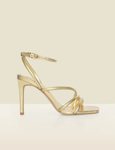 SOSANDAR Metallic Strappy Stiletto Heel Sandals Gold