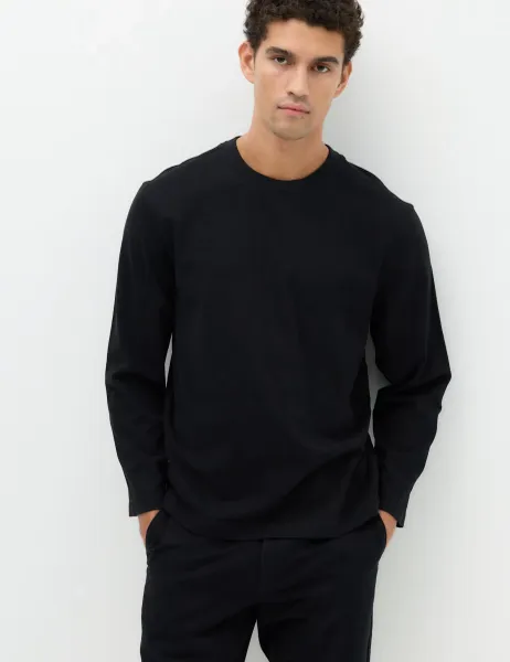 Marks & Spencer Pure Cotton Soft Touch Long Sleeve T-Shirt Black